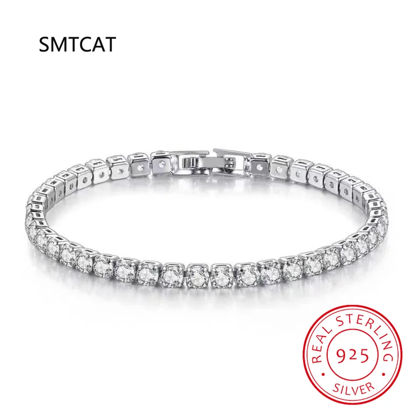 Real 4mm Moissanite Sparkling Full Diamond GRA 925 Sterling Silver Wedding Engagement Party Jewelry Bracelets For Women
