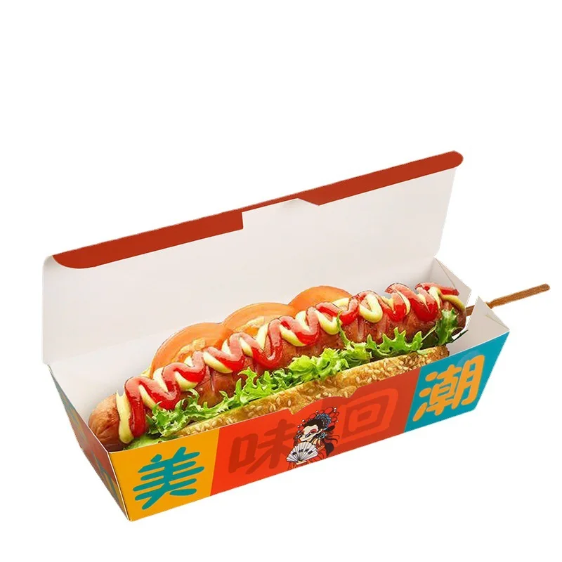 100PCS  Hot Dog Stick Packaging  Takeaway Disposable Paper Food Tray Waffle stick Box