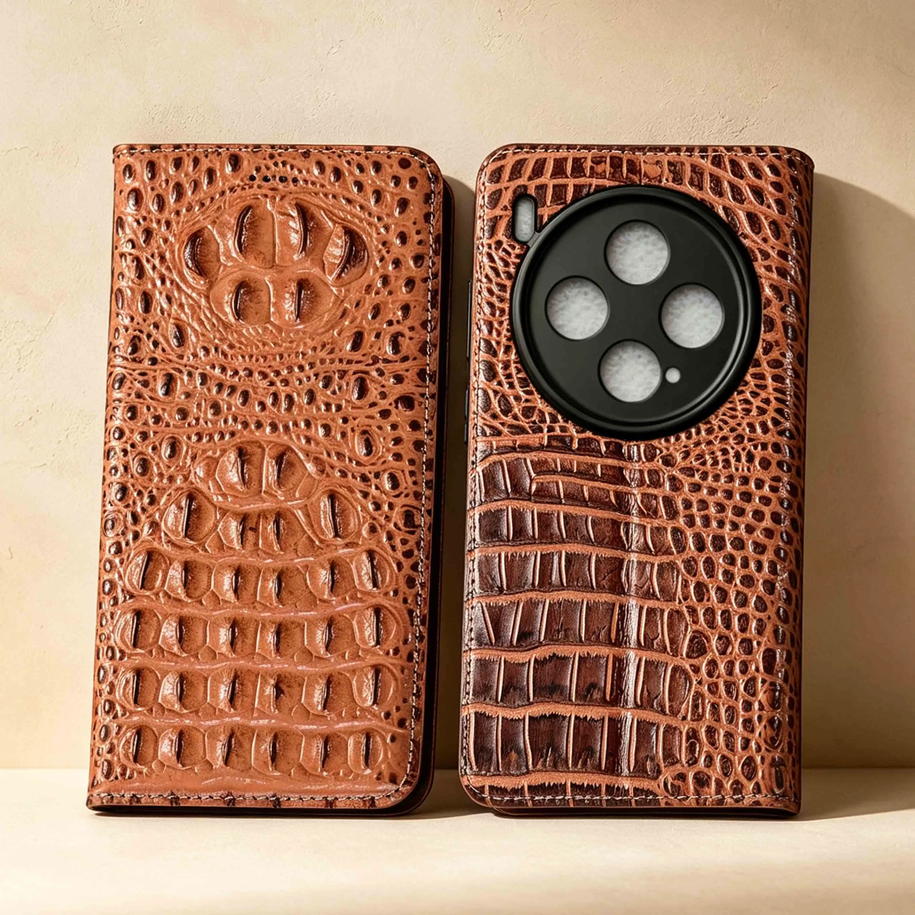 Crocodile Claw Genuine Leather Flip Case For Vivo X70 X80 X90 X100 X100S X200 X200S X300 X300S E Pro Plus Ultra Mini Phone Cases