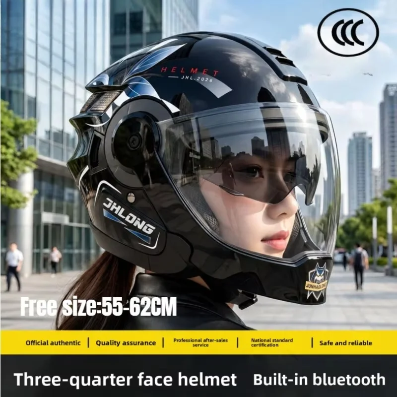 3/4 Open Motorcy Helmet Suitable for Both Men and Women, Lightweight ABS Shell with Dual Sun Visors, Stylish Motorcycle Helmet