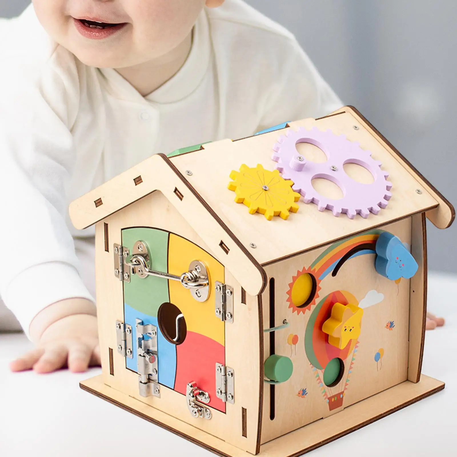 Montessori Busy Board Wooden House Toy Early Education for Holiday