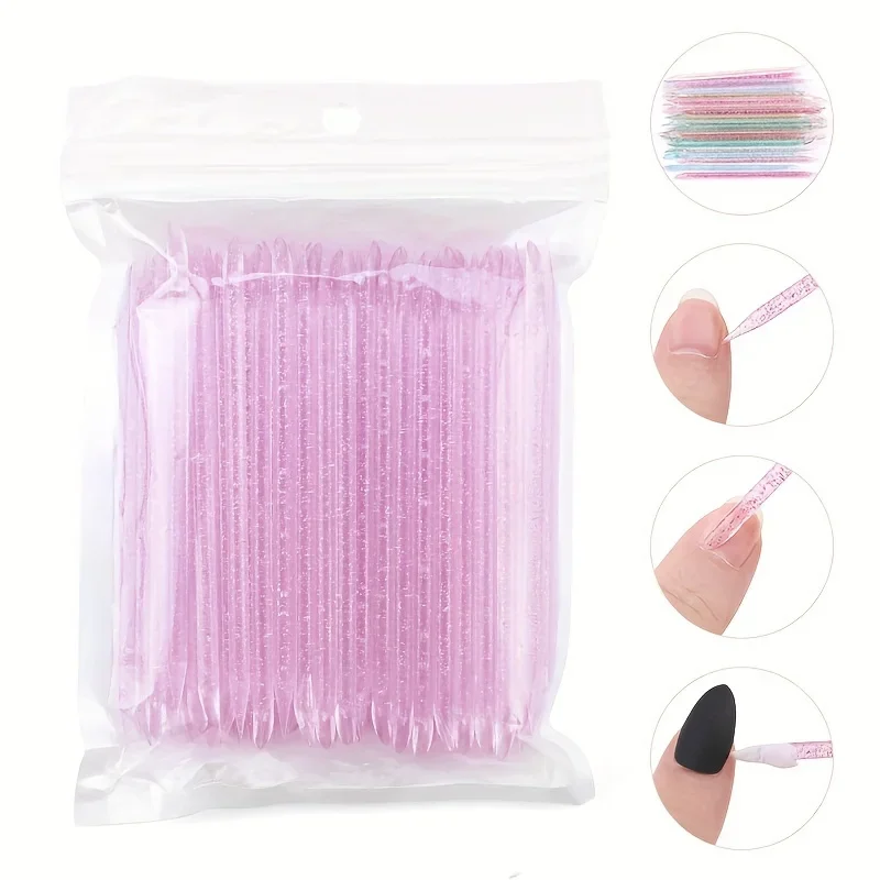 100 Stück/Packung Wiederverwendbare Kristall-Manikürestäbchen, doppelseitiger Nagelhautschieber und -entferner, Pediküre-Werkzeug für perfekte Nagelpflege