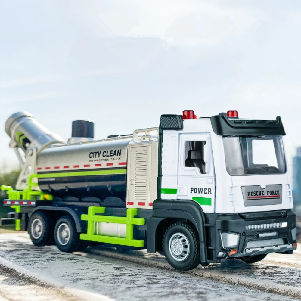 Voiture d'ingénierie en alliage 1/50, camion propre Anti-Smog, jouet pour enfants avec pulvérisation sonore et lumineuse, Mini camions, modèle jouet, cadeaux de noël