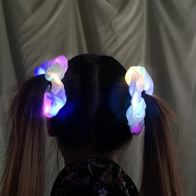 Fashion LED Luminous Hair Scrunchies Light Up Glowing Hair Band For Girls Flashing Hairband Hair Rope Hair Accessories