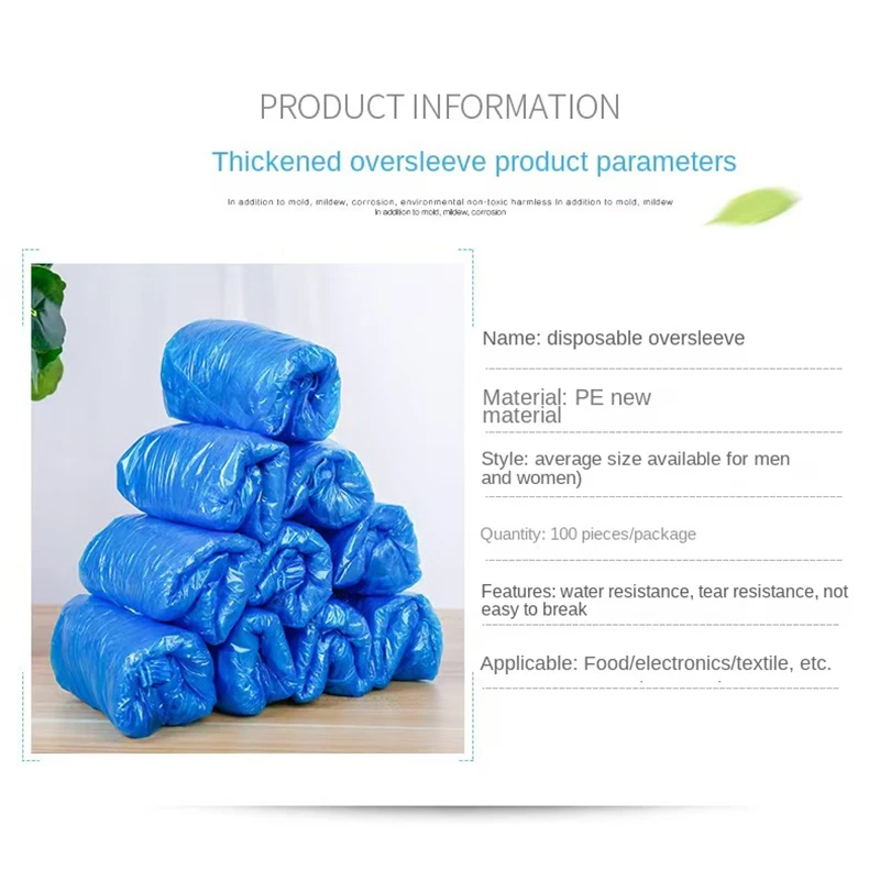 100PCS Disposable Sleeves Waterproof Anti-Fouling Transparent Plastic Thickened Kitchen Household Working Adult Blue Sleeves