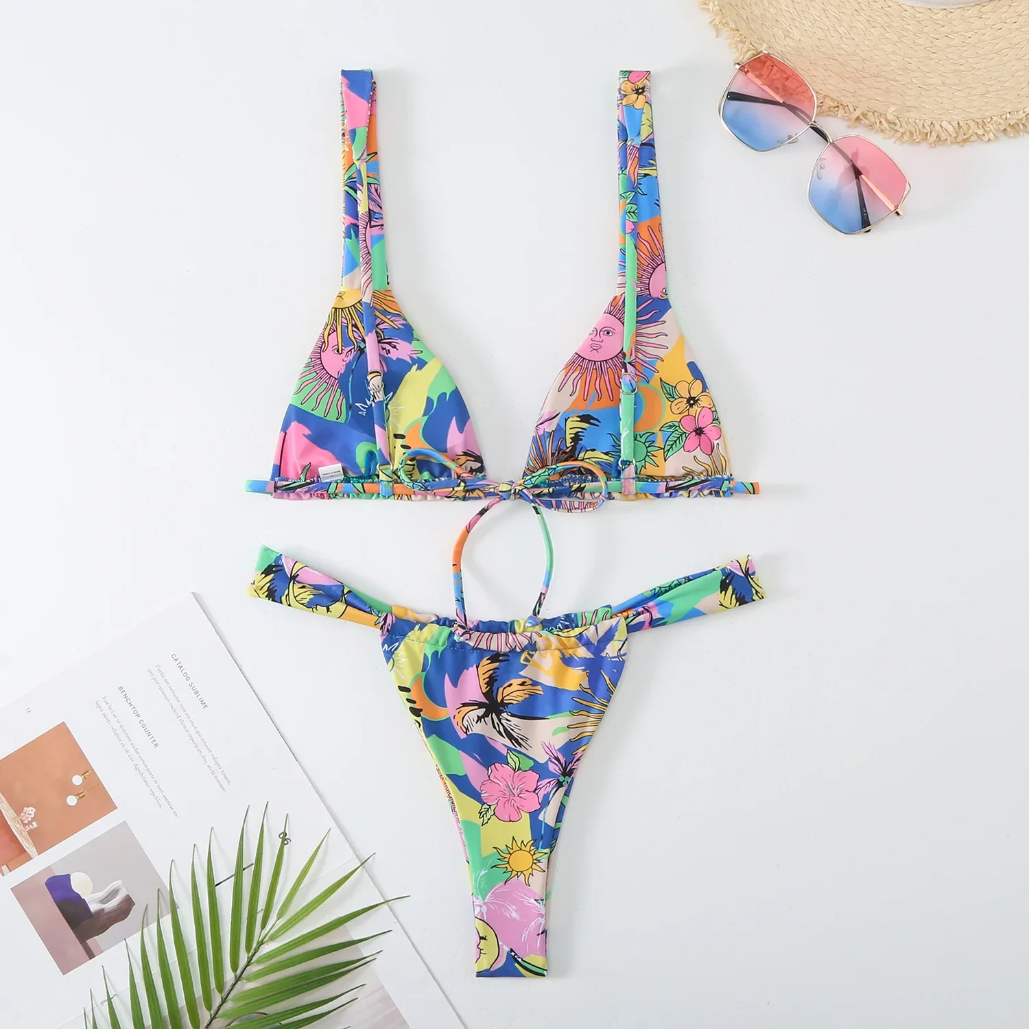 Adorável flor impressão conjunto de biquíni feminino 2024 cintura baixa 2 peças maiô sexy tanga banho verão praia férias maiô novo