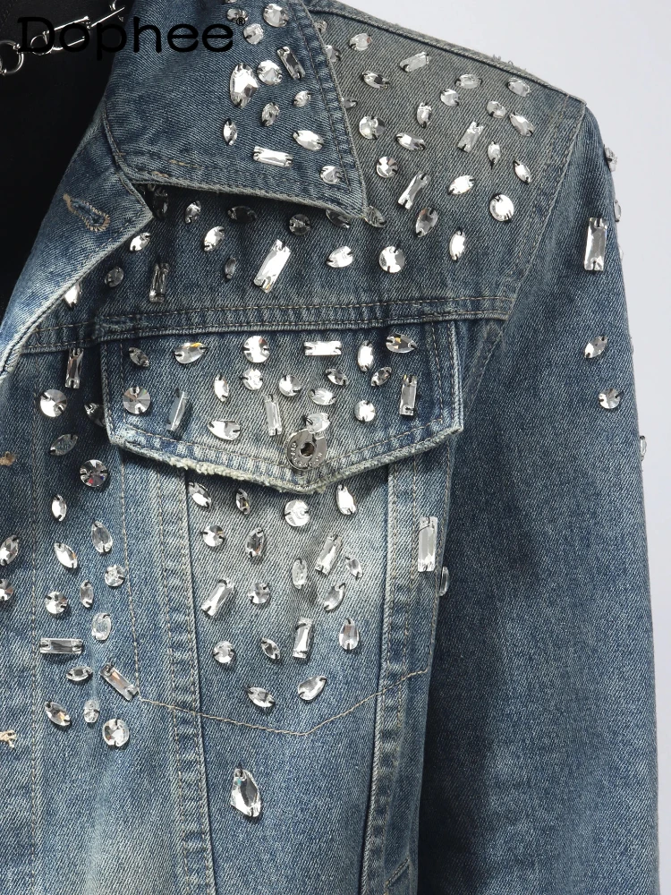 

Men's 2025 Autumn New Loose Fashion Denim Coats Male Chic Trendy Versatile Jackets American Style Retro Rhinestone Denim Jackets