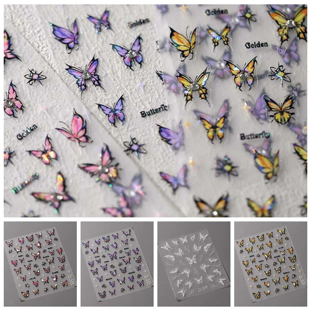 Pegatinas para uñas de mariposa con diamantes brillantes y perlas, calcomanías para uñas de mariposa con luz de concha, mariposa, cristal, diamante, mariposa