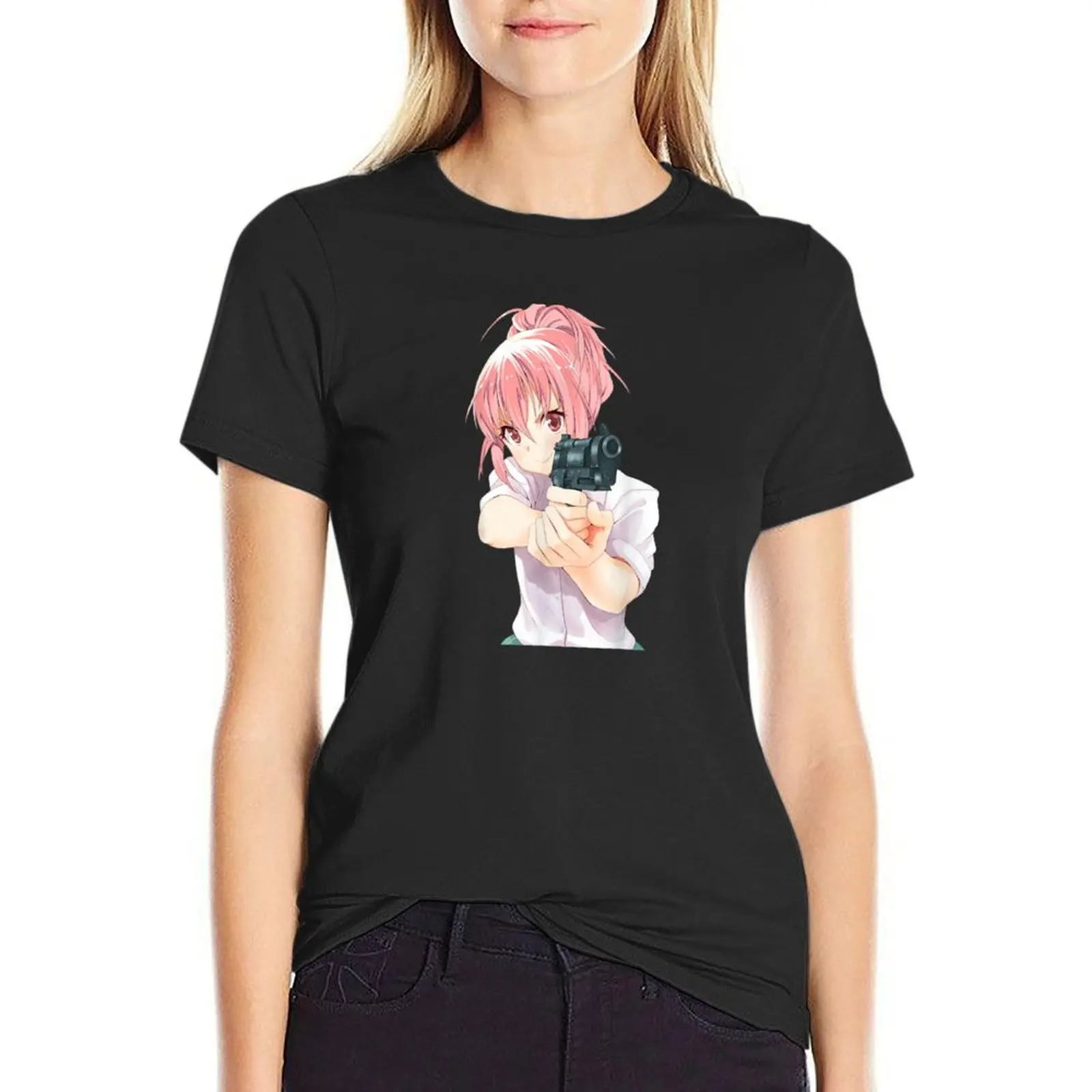 anime girl with gun T-Shirt shirts graphic tees Blouse vintage clothes Woman clothes