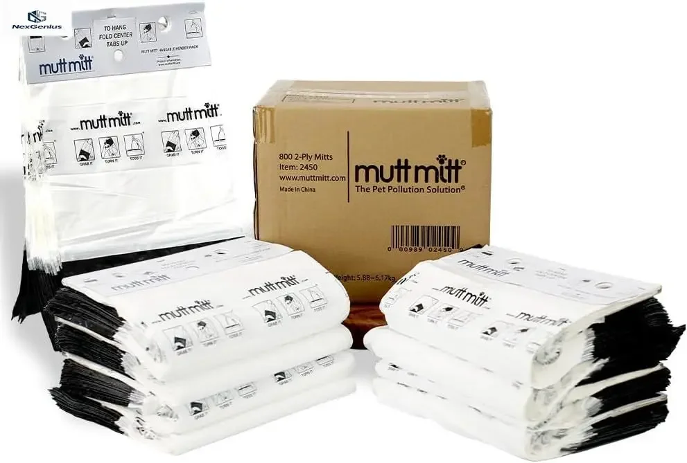 

® 2-Ply Dog Waste Bags with Thick 2 Mil Mitten - 800 Dog Waste Bags on 8 Station Headers - No more "yuck" or "warm handshake"