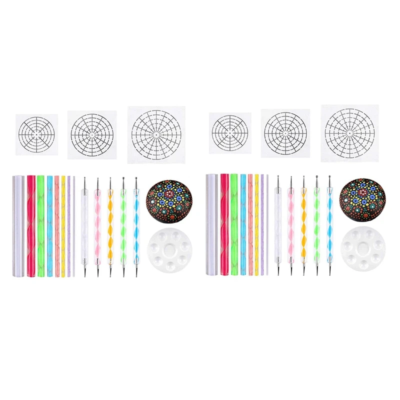 

Mandala Dotting Stencil Tools Rock Painting Kit Ball Stylus Dotting Tools Include Stencil, Paint Tray (34 Pack)