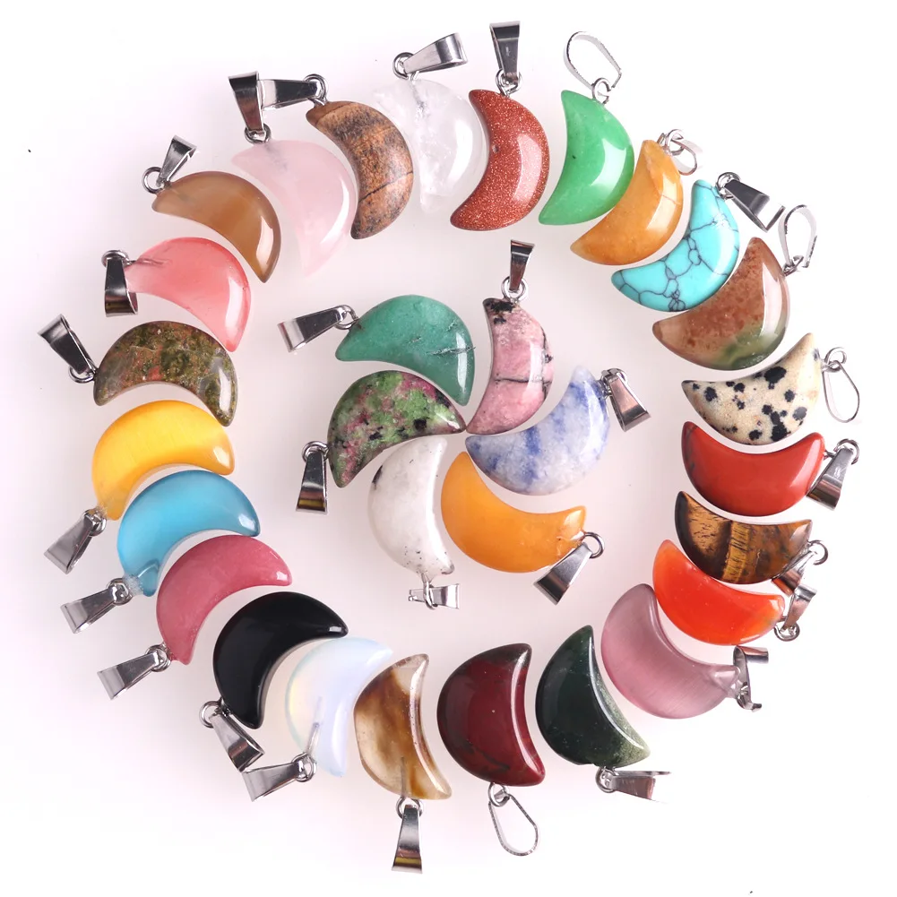 20pcs/ Bag Hot selling multi style natural crystal stone star moon water droplet horse eye heart-shaped hexagonal pendant