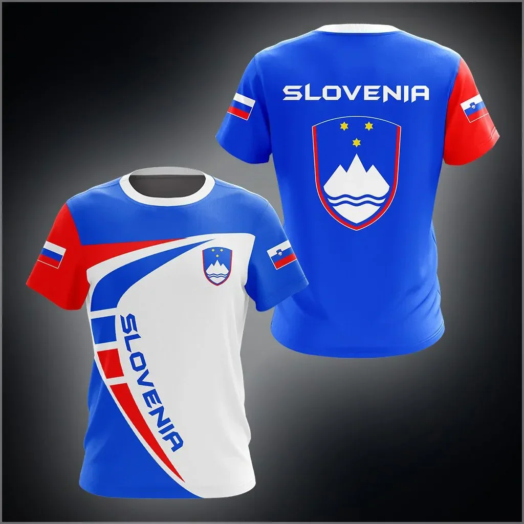 Slovenia Flag & Coat of Arms Graphic Tee Summer Casual Pullover Men's Fashion Loose T-shirts Boy Oversized Short Sleeves Tops