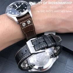 20mm 21mm 22mm Cowhide Genuine Leather Riveted Watchband for IWC Big Pilot PILOT'S WATCHES Brown Watch Strap Folding Buckle