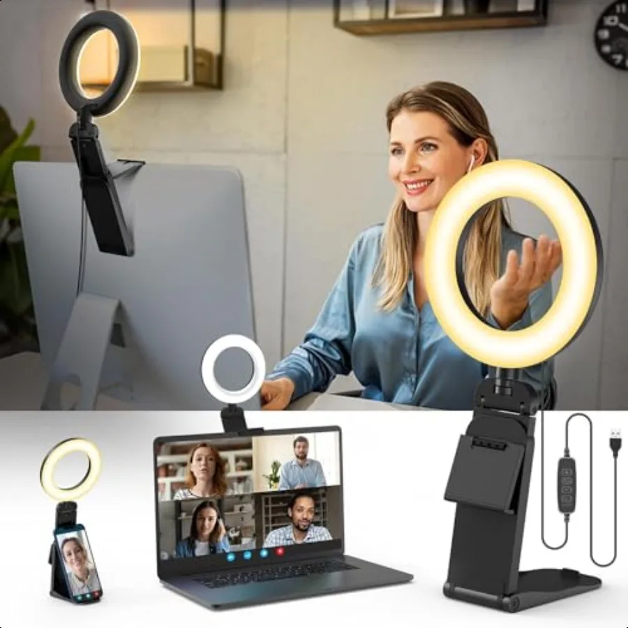 

Evershop Ring Light for Laptop Desk Clip OnSmall Computer Video Conference Lighting with Stand for Phone Webcam Monitor 5 Porta