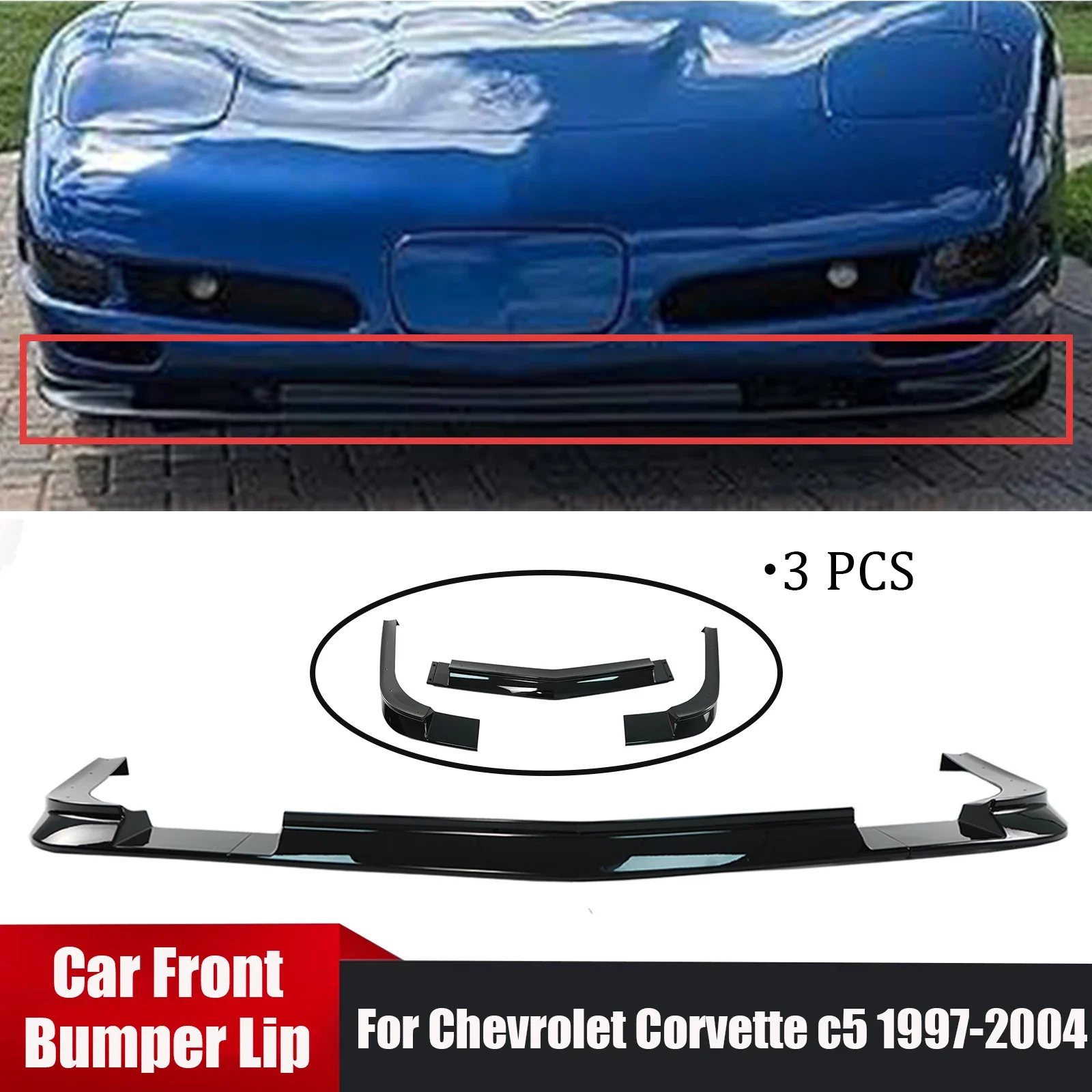 For Chevrolet Corvette C5 1997-2004 Car Front Bumper Lip Splitter Spoiler Body Kit Matte Black Glossy Black Carbon Fiber Style