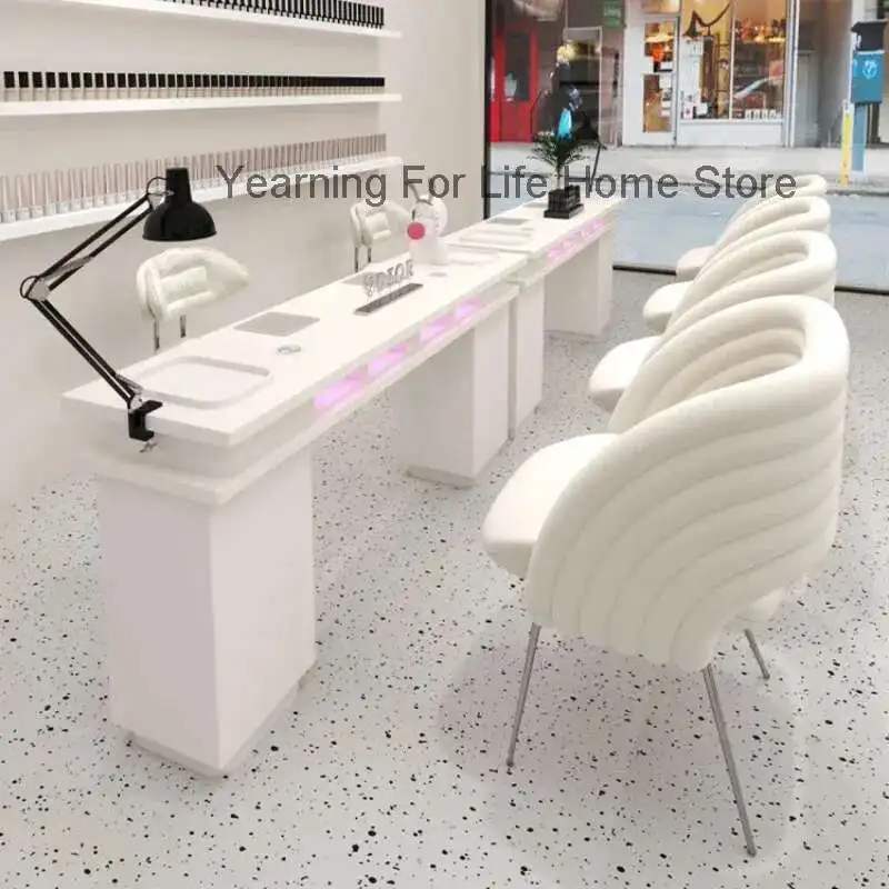 

White European Nail Desk Chair Set Professionals Manicure Nail Table Nordic Aesthetic Tavolo Per Unghie Salon Furniture