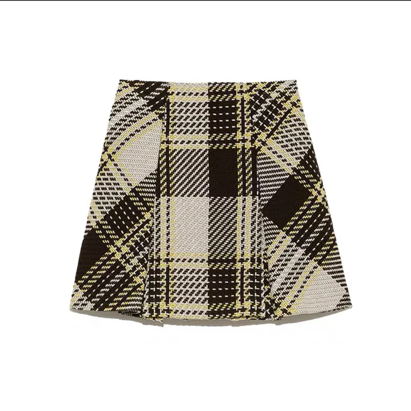 

Women High Quality Skirts Tweed Roving Plaid A-line Vintgae Mini Skirt Elegant Japanese Style Fashion Thick Woolen Tweed Skirts