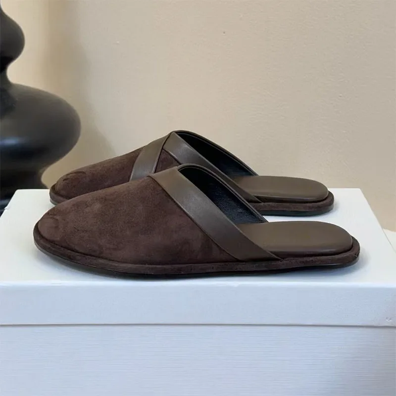 

Hot Sales Comfort Slippers For Woman Quality Suede Round Toe Mules Shoes Woman Daily Casual Flat Shoes Half Pack Slides Women
