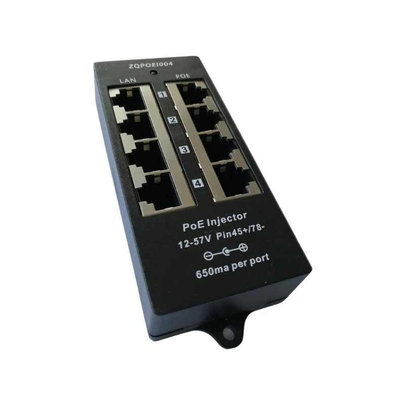 

E65E 4 Port POE Injectors For Cameras And Wireless With 650mA Per Port And 10/100Mbps Ethernet Transmission