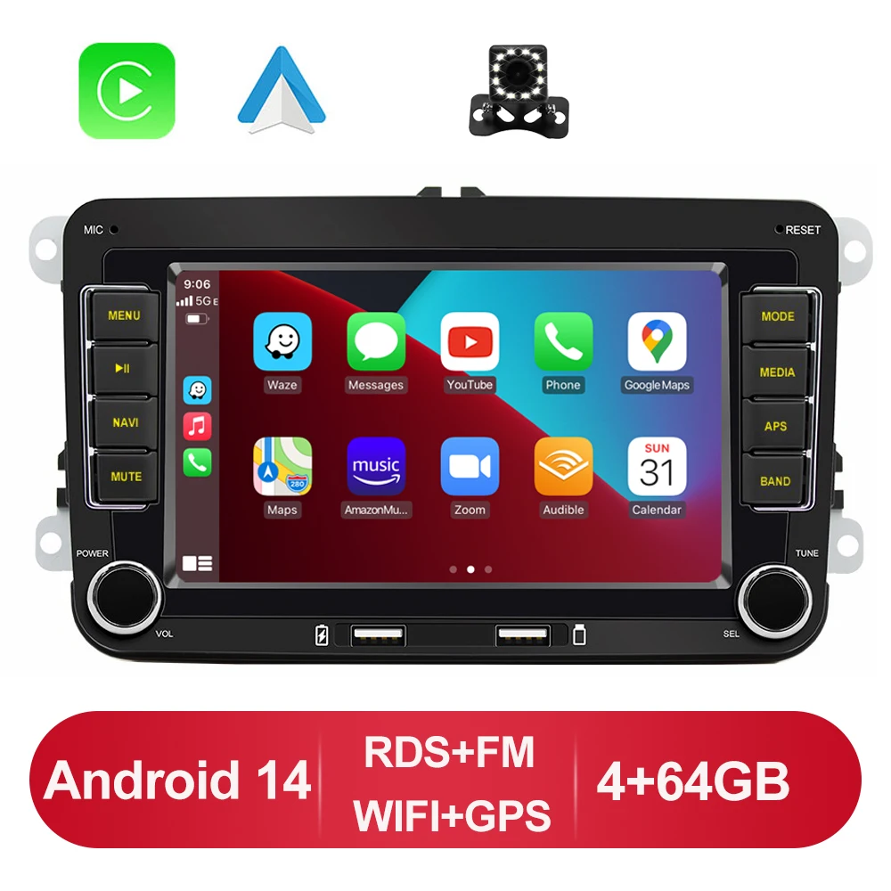 GEARELEC 2 Din Carplay voor VW Volkswagen Android 14 autoradio 2 din voor VW Skoda Octavia Golf 5 6 Touran Passat B6 Polo Jetta