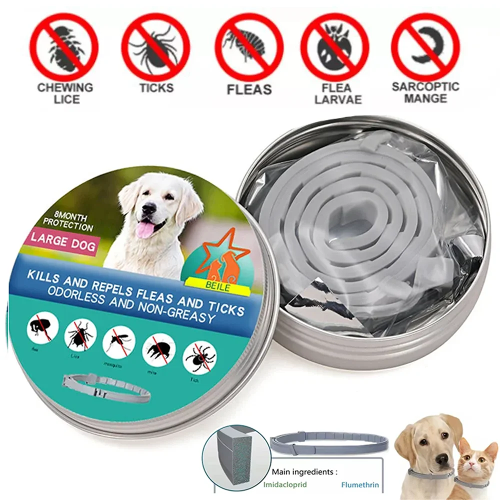 Collar de silicona ajustable para pulgas y garrapatas, Collar para perros y gatos, protección de 8 meses, repelente de insectos antimosquitos, suministros para mascotas