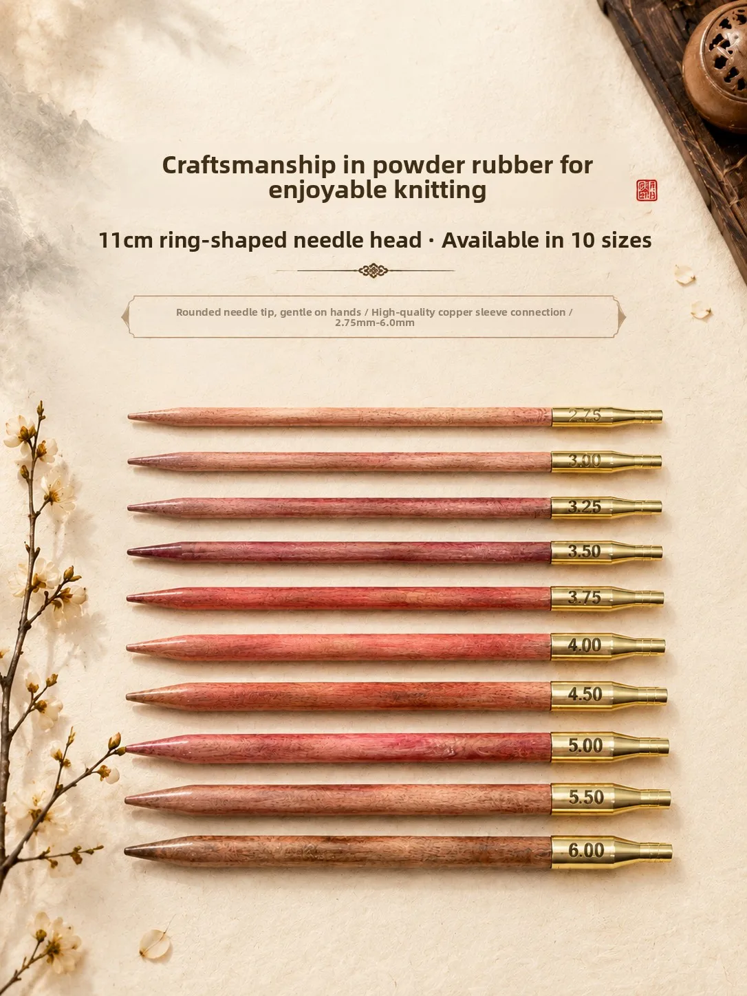 Single Needle Head Powder Oak Wooden Circular Needle Detachable Loop Needle Hand Knitting Wool Needle DIY Tool Home Textile