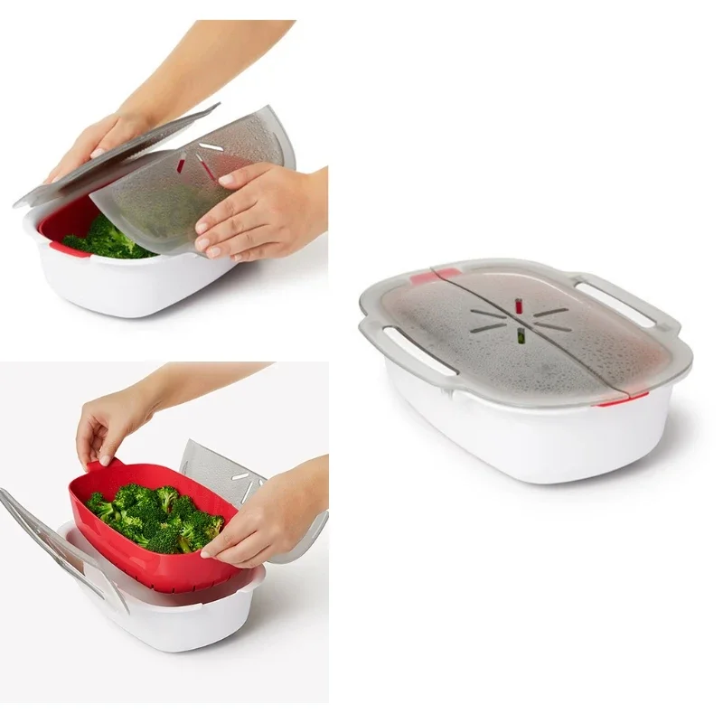 

Food Grade PP Microwave Steamer with Lid Reusable Vegetable Fish Steaming Basket Kitchen Microwave Cooking Container