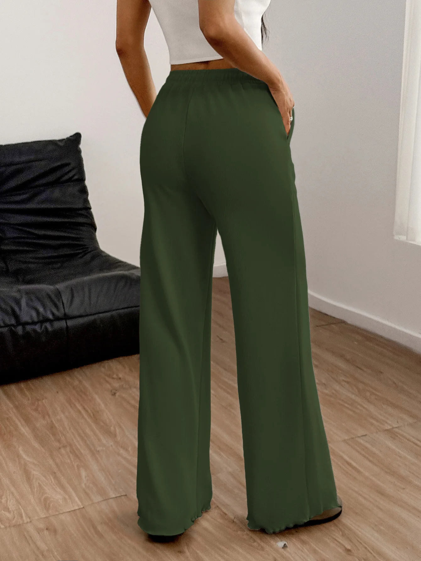 Spicy girl style drawstring straight leg pants, fashionable and casual, new women's clothing for spring and summer 2025