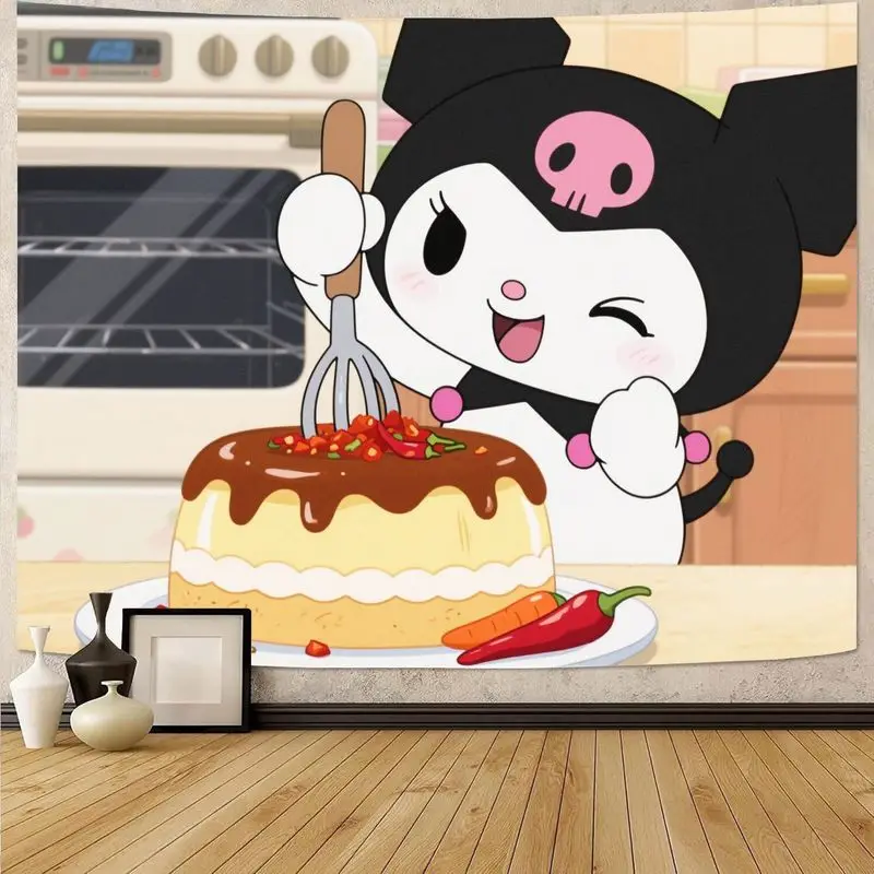 

1 шт. Sanrio Kuromi острый чили торт гобелен, милый кавайный полиэстер настенное искусство для девочки спальня декор в общежитии подарок для фанатов