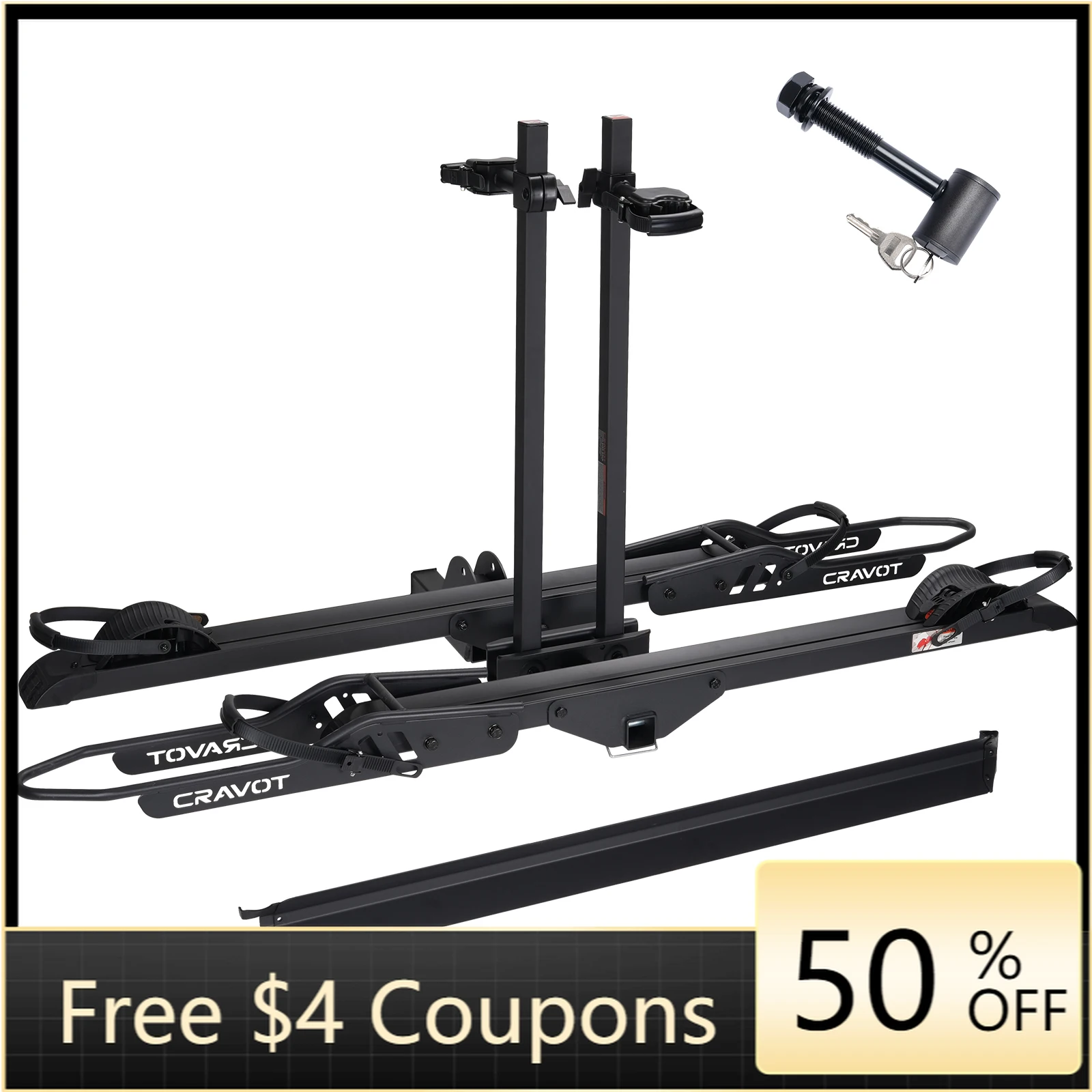 

STLF Hitch 2 E-Bike Rack Anti-Rattle Adjustable Wheel Cradles Foldable Electric Bike Carrier 200lbs Capacity Bicycle Rack