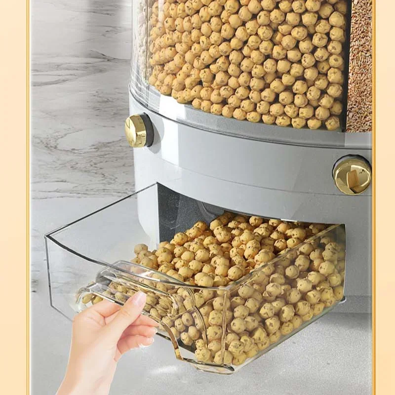 360 Degree Rotating Rice Dispenser Sealed Dry Cereal Grain Bucket Dispenser Moisture-proof Kitchen Food Container Storage Box