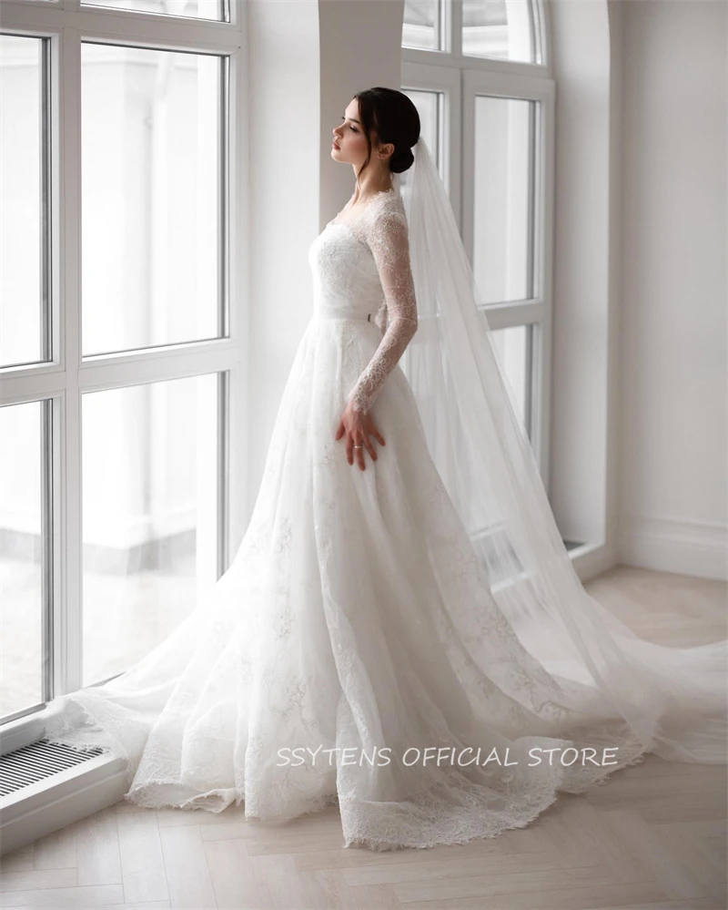 SSYTENS New Evening Wedding Dresses For Women Bridal Dress Exquisite Sexy Square Neck Long Sleeves Vestidos Princess Bride Gowns