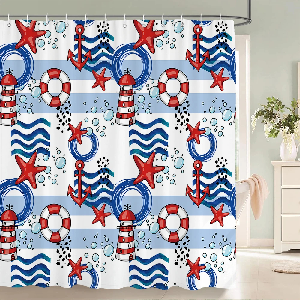 

1 pc Cartoon children's navigation pattern polyester shower curtain waterproof fabric,Bathroom decorative curtain with hooks