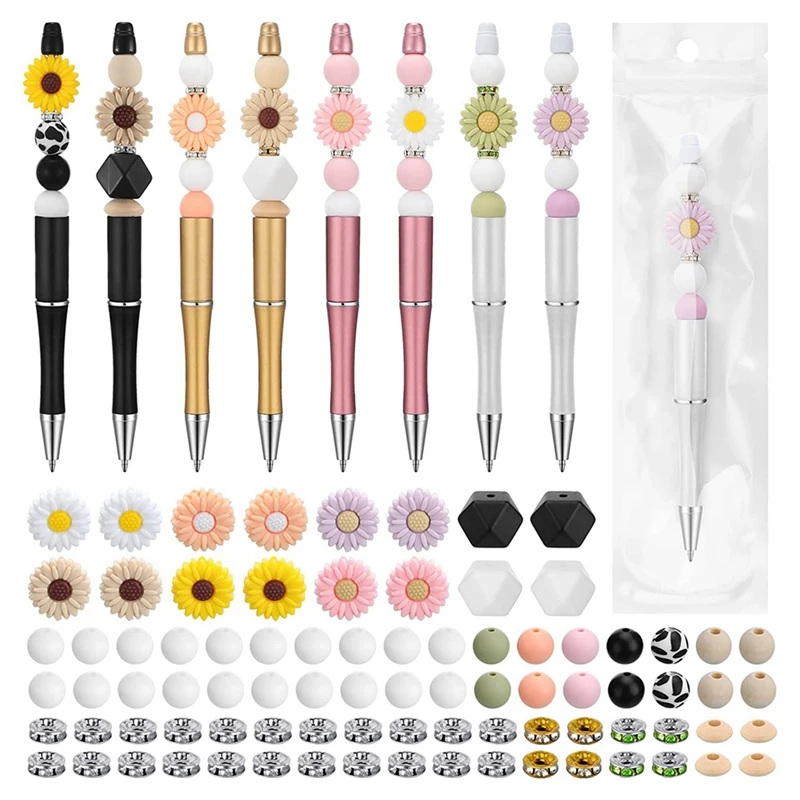 Beadable Pens Bead Pens With Many Multicolor Beads Assorted Spacer Beads DIY Craft Kits Gel Ink Bead Pen Craft Office