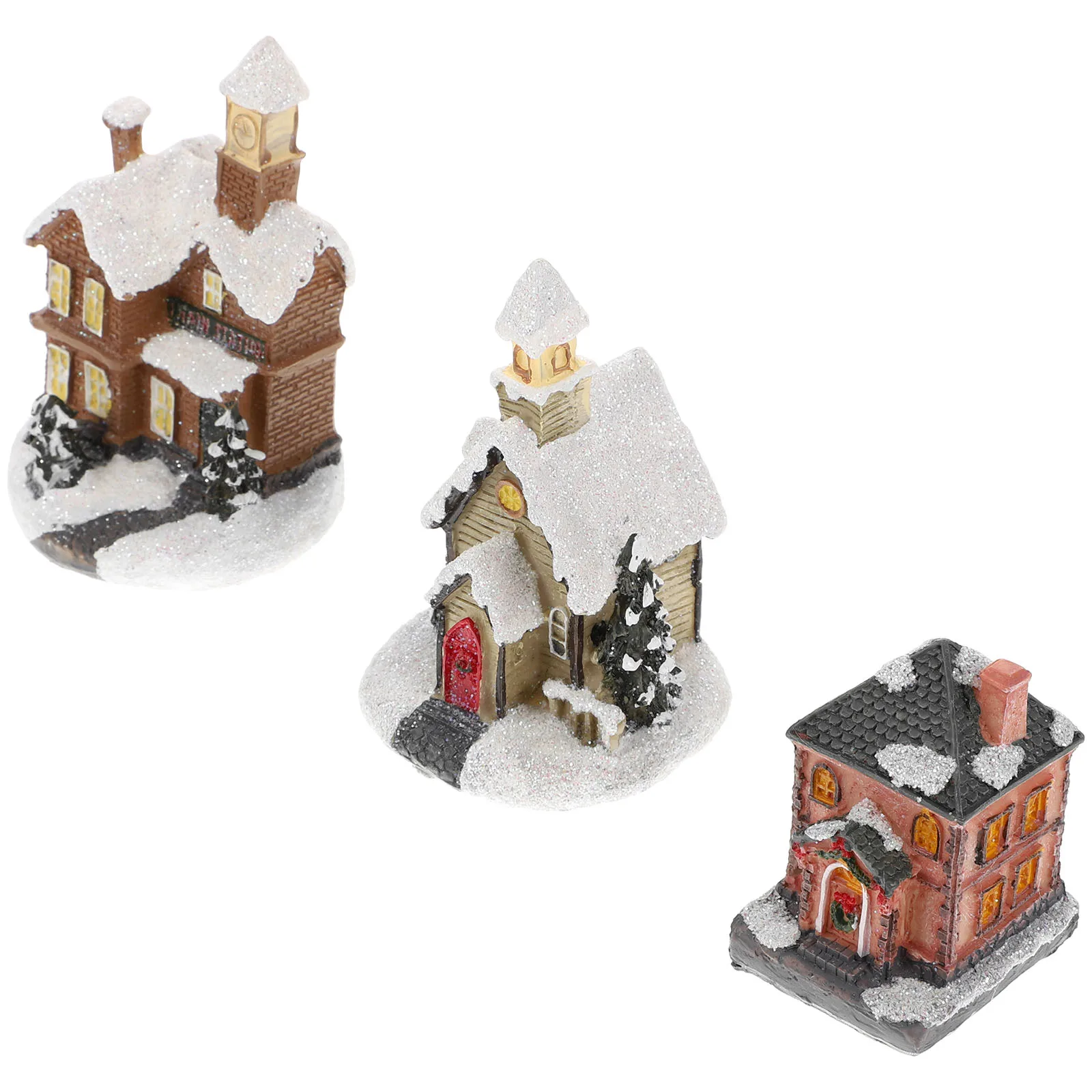 

3pcs Luminous Resin House Decor Home Ornament Xmas Decoration Desktop Craft Gift Living Room Bedroom Office Party