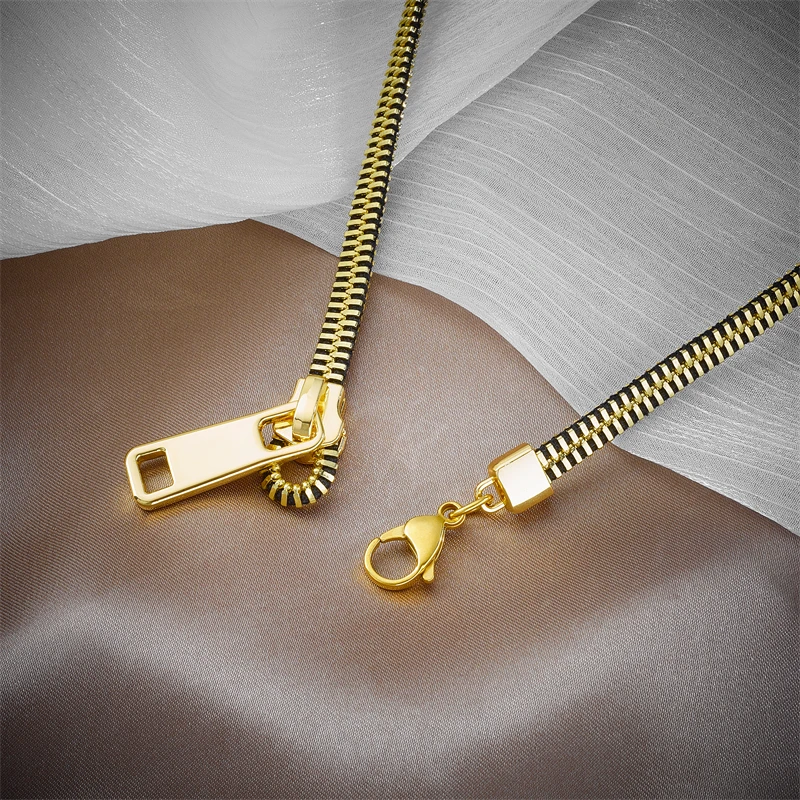 LAMENGLY 316L Stainless Steel Statement Zipper Choker Necklace For Women New Design Girls Clavicle Chain Jewelry Gifts Bijoux