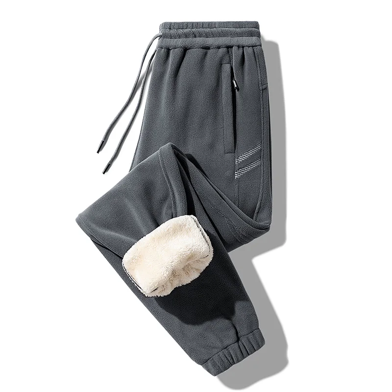 Winter Pants Men Warm Velvet Ankle-Tied Pants Thick Sweatpants Drawstring Trousers Men Fleece Running Pants Fur Lined 290