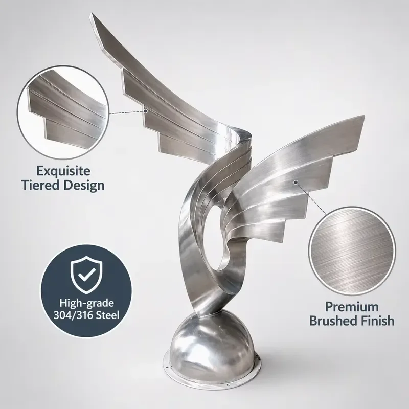 Large Stainless Steel Flying Wing Sculpture Abstract Metal Art Statue for Outdoor Garden Plaza Landscape Decoration Modern