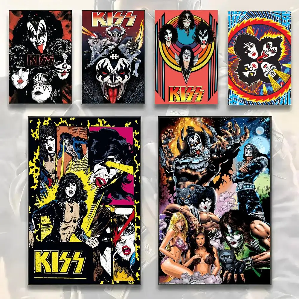 Glamorous Heavy Metal K-Kiss Band Painting Calligraphy Modern Canvas Wall Art Prints for Living Room Decor | Wall Decals