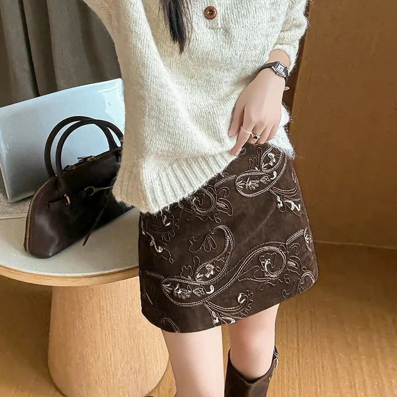 Mini Skirt For Women 2026 Faldas Mujer De Moda High Waist Tunic Jupe Vintage Thick Heavy Embroidery Saia Beading Bodycon Skirts