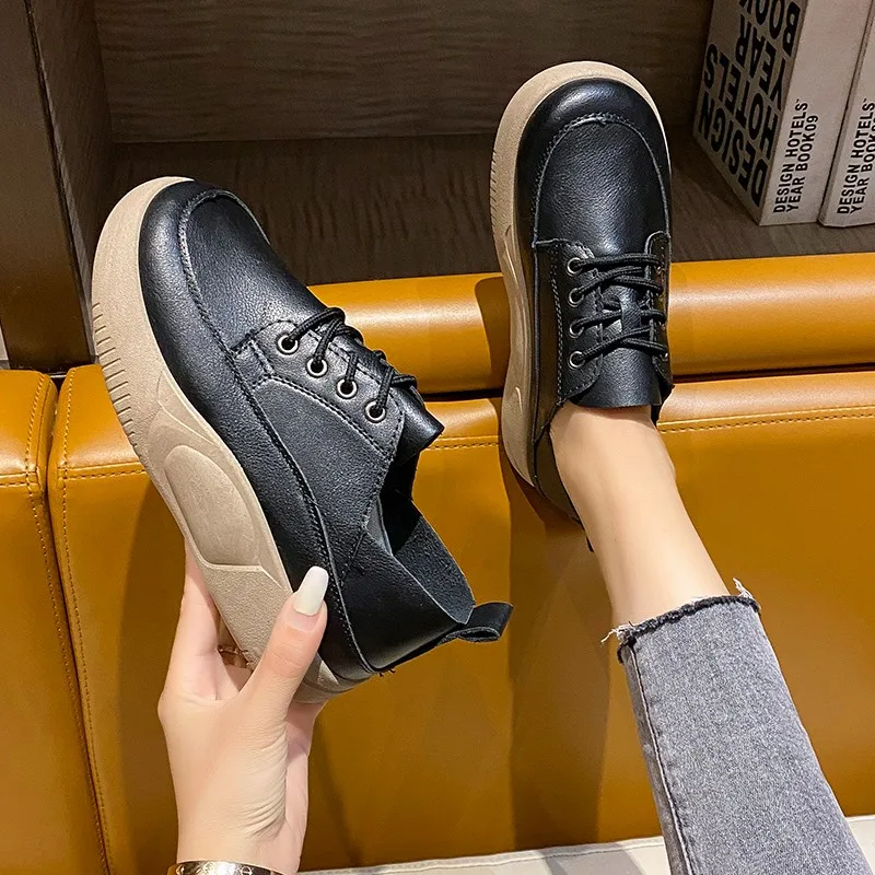 Leather Casual Sneakers Women Fashion Women's Non-slip Chunky Sports Shoes for Women Soft-soled Breathable Small Leather Shoes