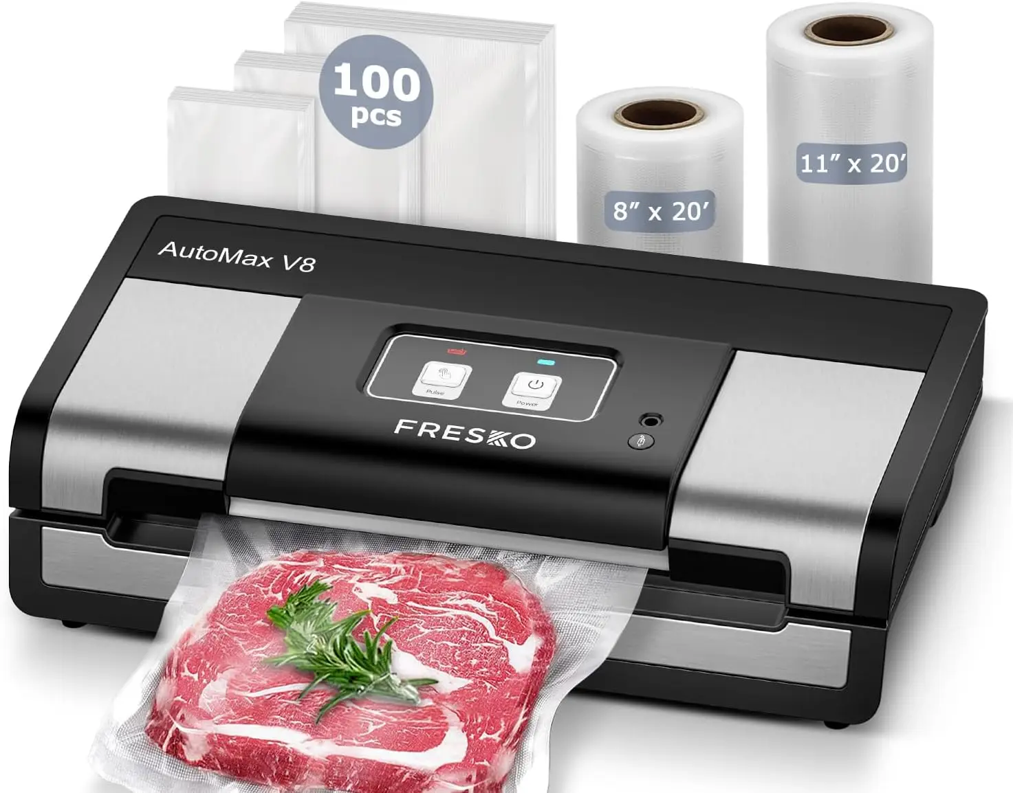 

95Kpa Vacuum Sealer, Auto Dry-Wet Detection, Bag Cutter, 2 Rolls & 100 Precut Bags, Effortless Operation, Silver-Black