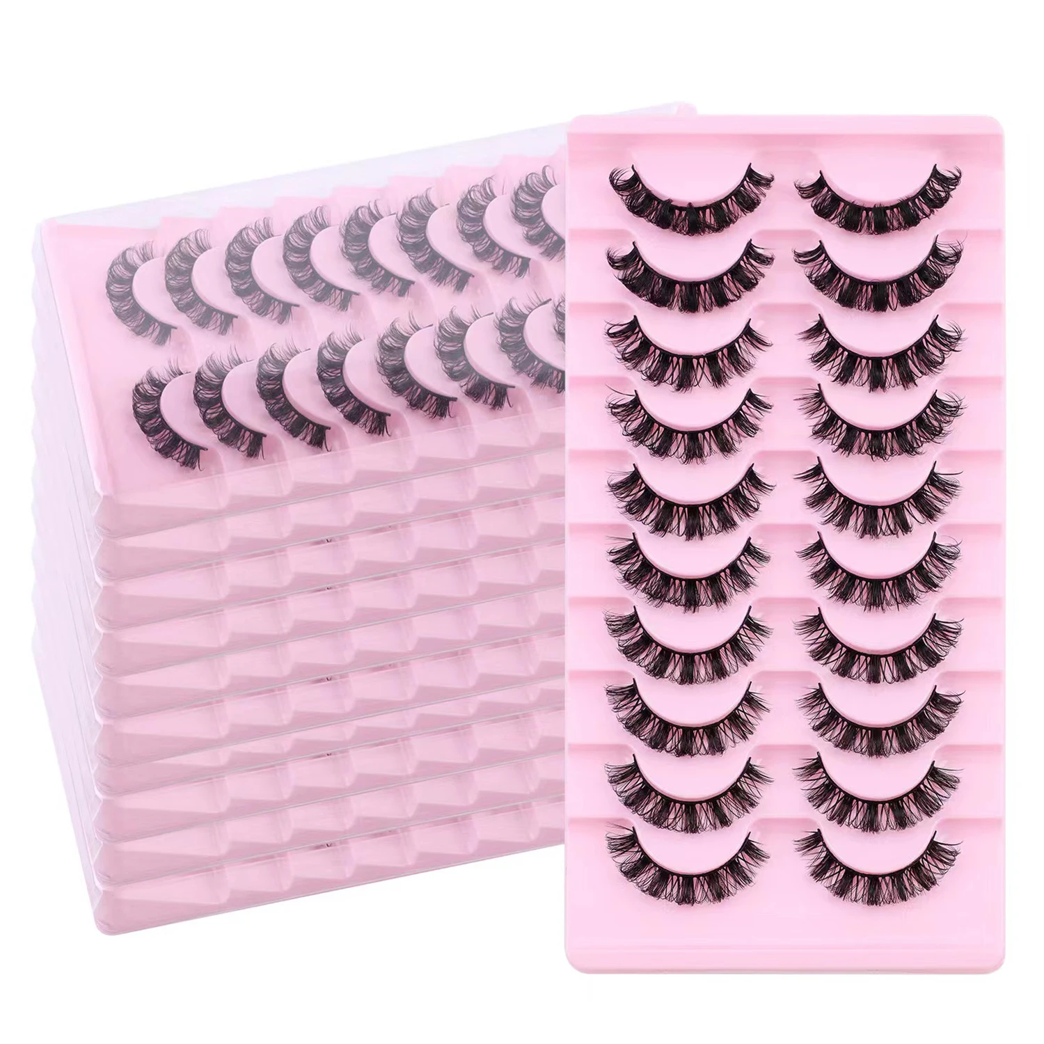 10 pairs of new DD curled Russian false eyelashes with large curvature curled European and American thick eyelashes