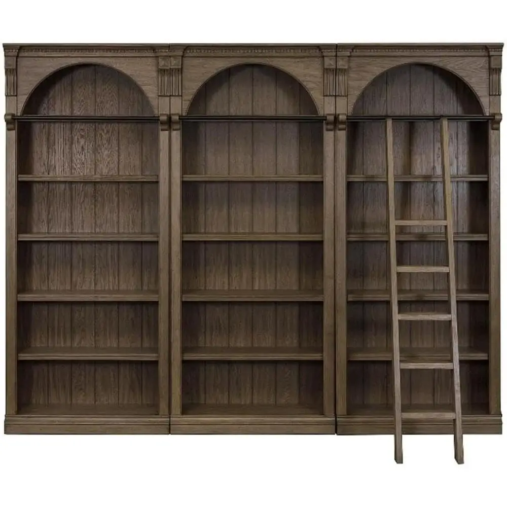 

8-Foot Tall Traditional Wooden Bookcase with Ladder, Office-Friendly Brown