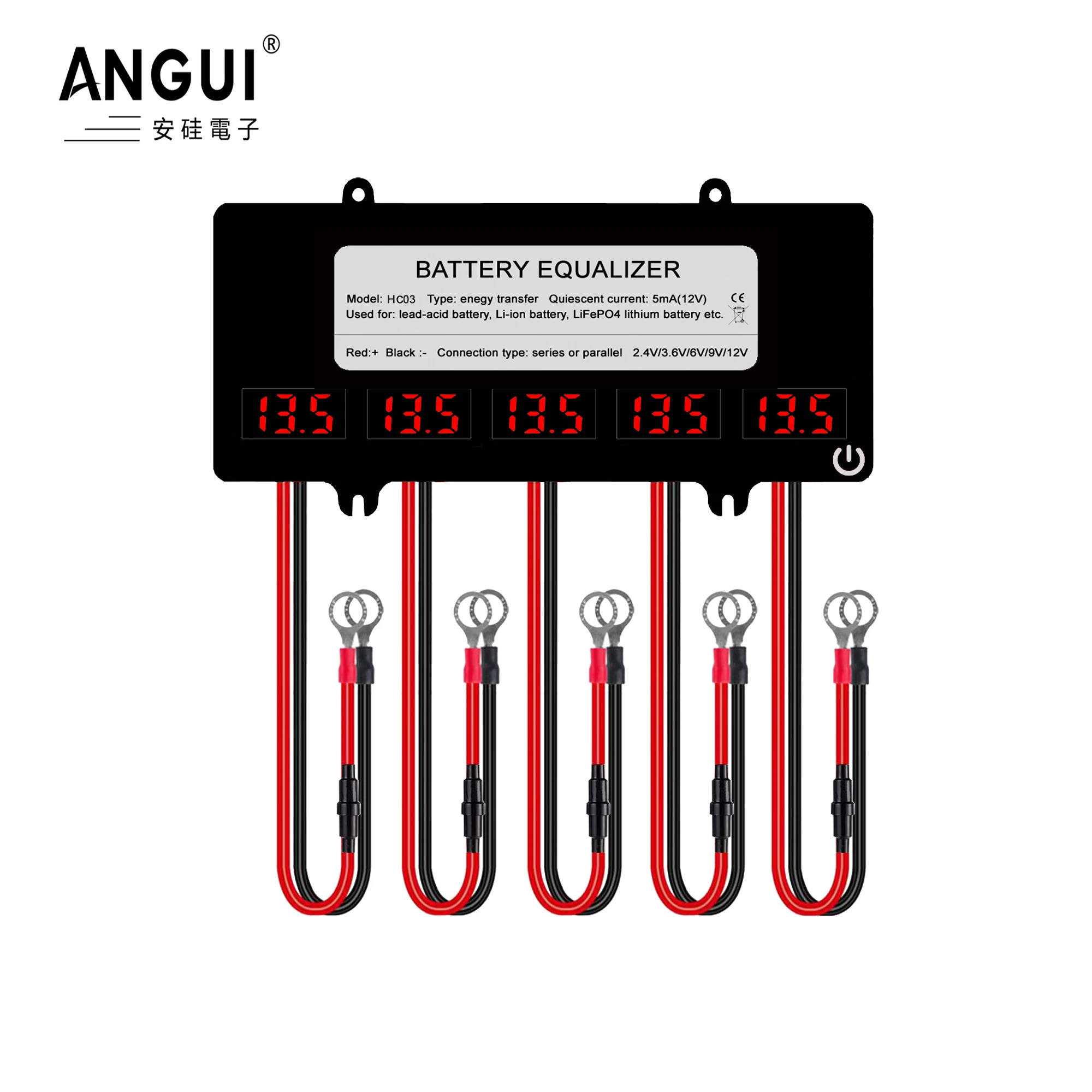 ANGUI HC03 Battery Equalizer with Touch Switch 5X 12V Batteries 10A Current Active Voltage Balancer Li li-ion Lead Acid