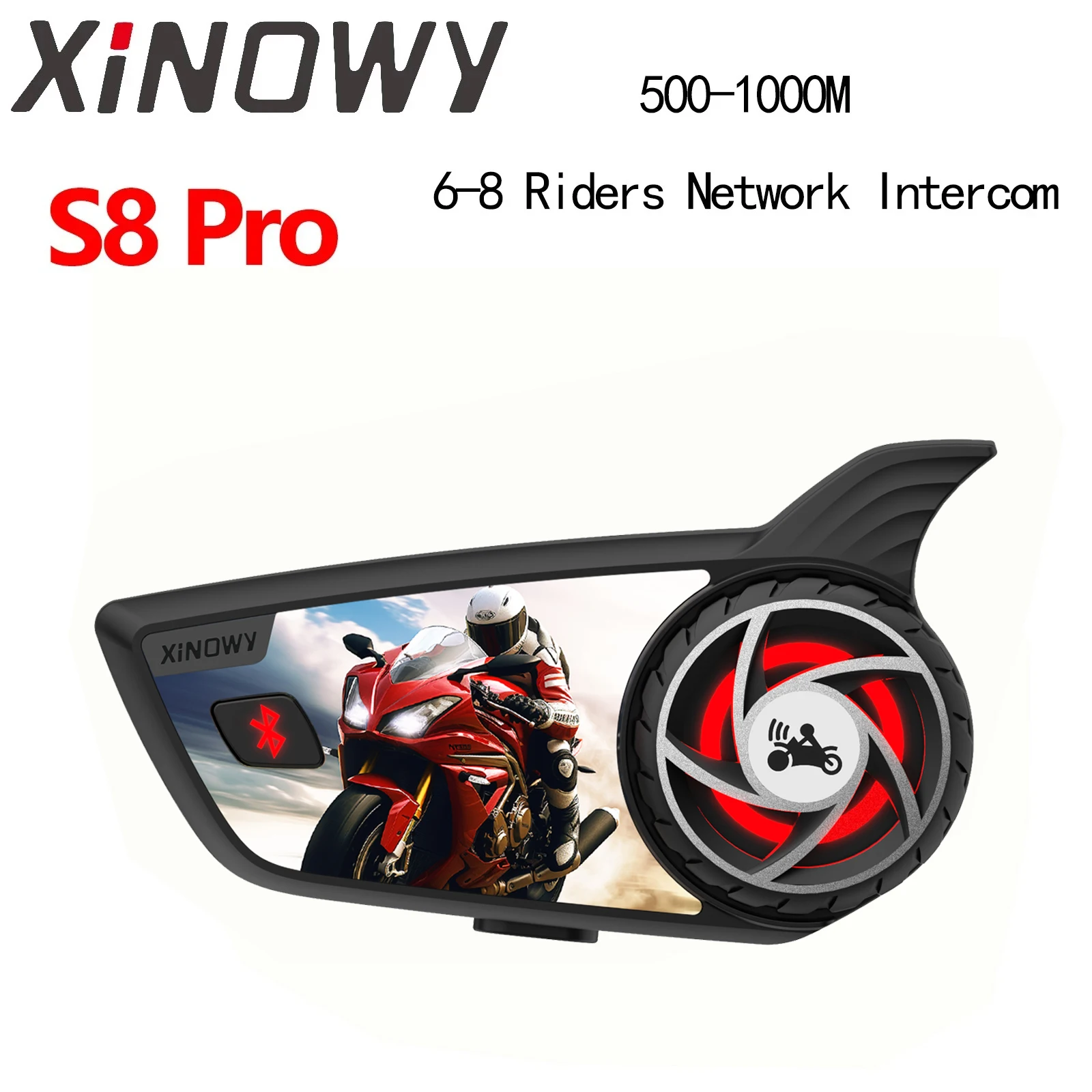 2024 New Model XiNOWY S8 PRO Motorcycle Helmet Bluetooth Headset 6-8 Riders Network Intercom 500-1000M  Communicator Interphone