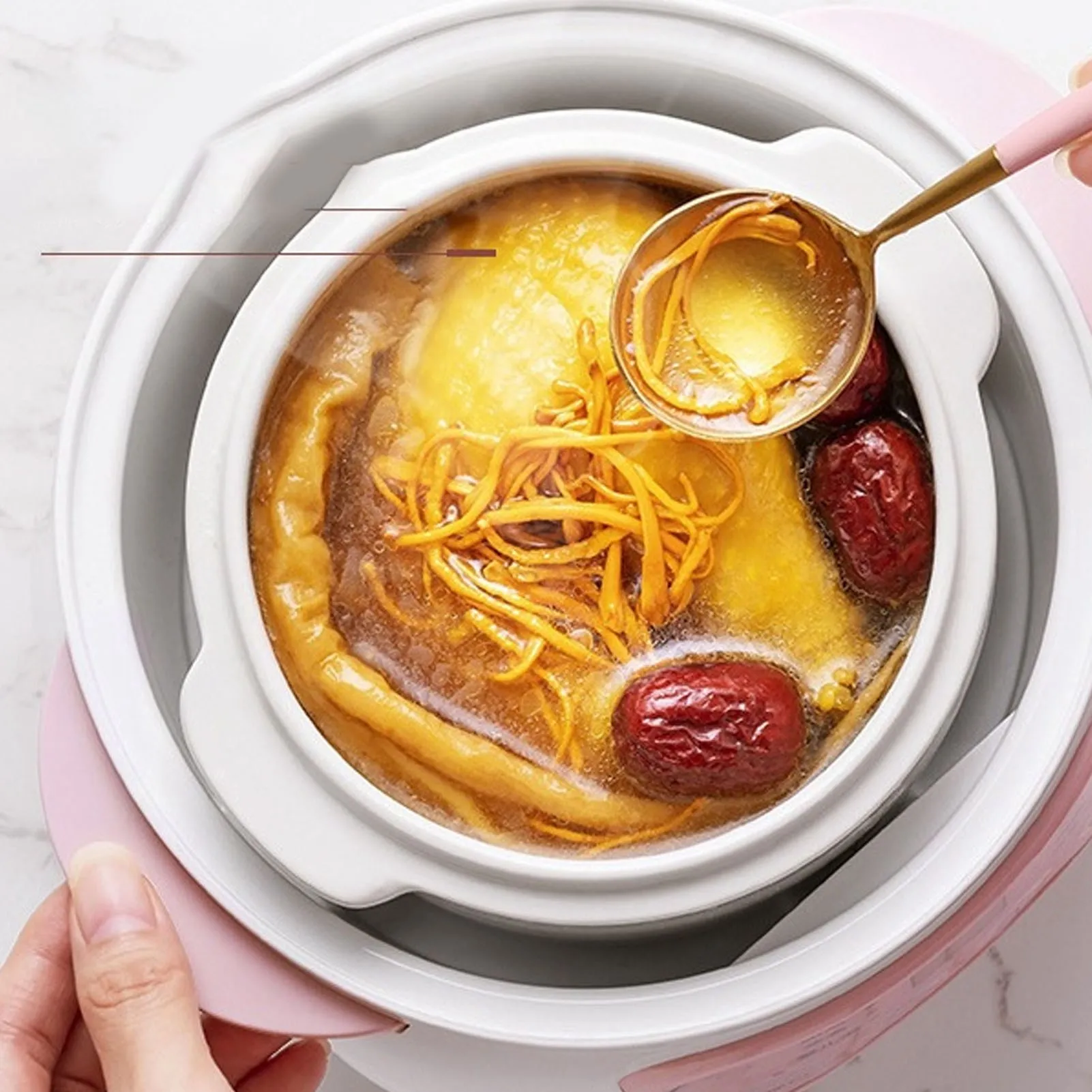 Electric Stew Pot 1L 200W Anti Dry Burn Safe Intelligent Electric Ceramic Cooker for Porridge Rice Soup