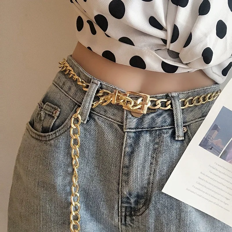 Chain chatelaine, hip-hop punk metal tie-in fashion pin buckle INS hipster cool jeans belt