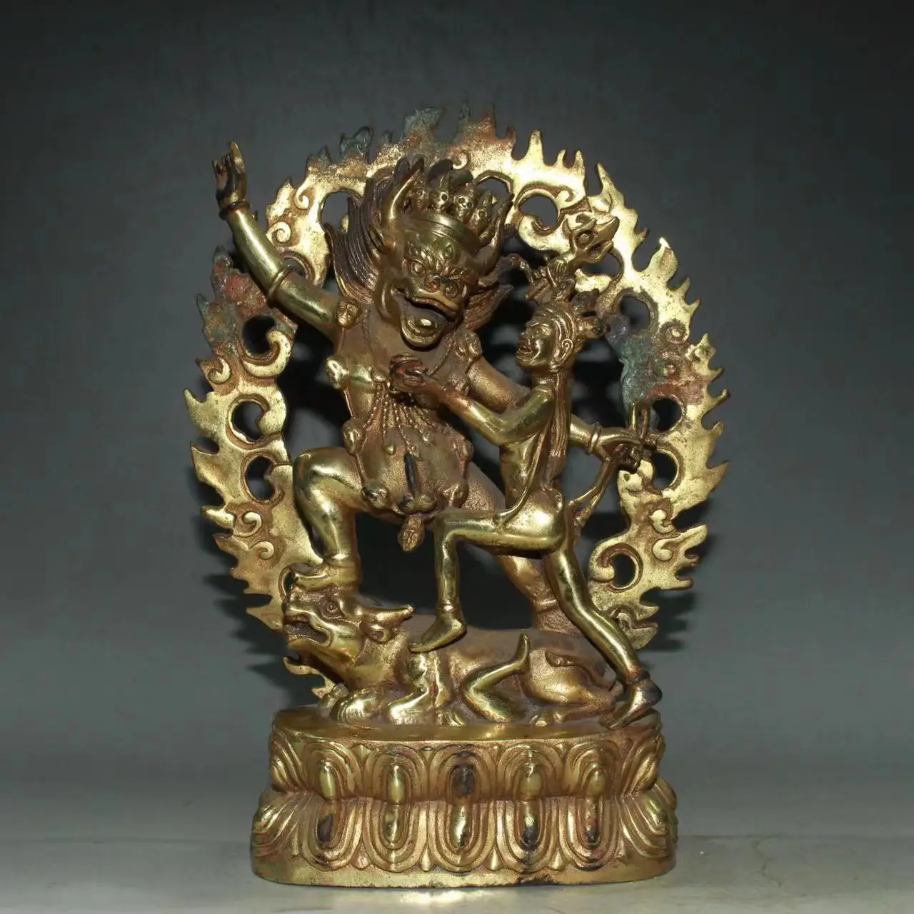 Old Qing Dyansty Tibet copper love Buddha statue,  Beauty and the beast,Handmade